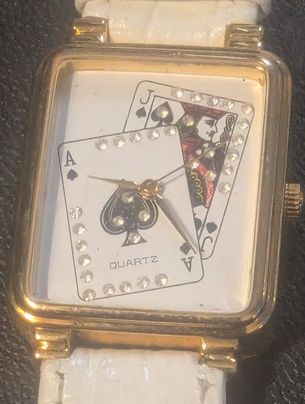 Blackjack!!! White and Gold Playing Card Quartz Watch - Women